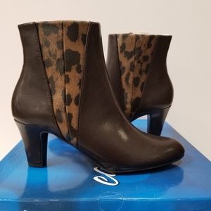 Brown Leopard Print Heel Ankle Boots 6.5